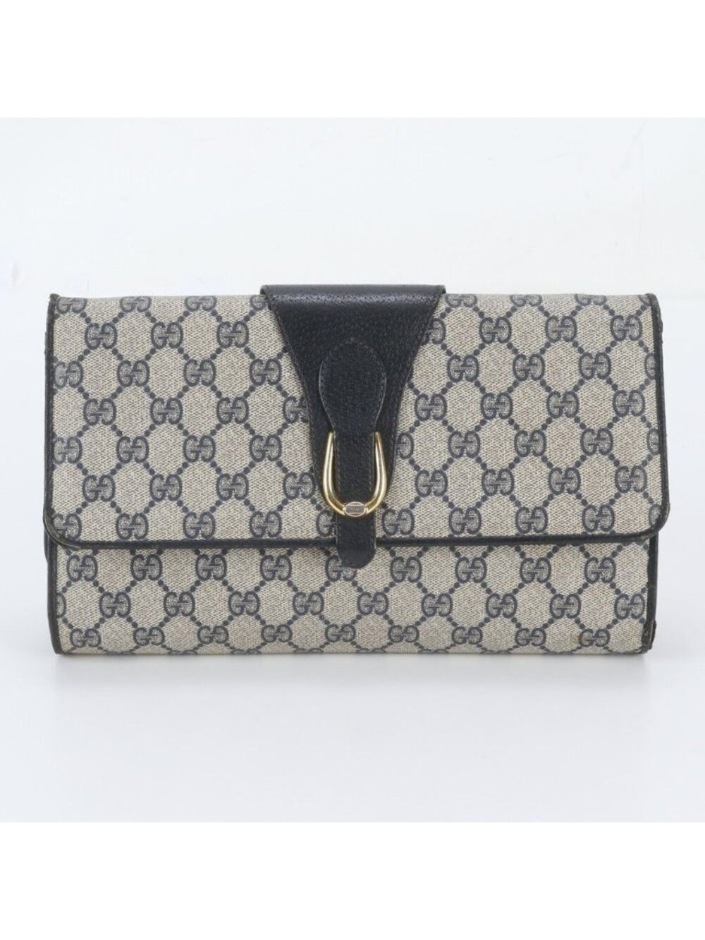 Gucci GG Supreme Leather Clutch Pouch Business Navy